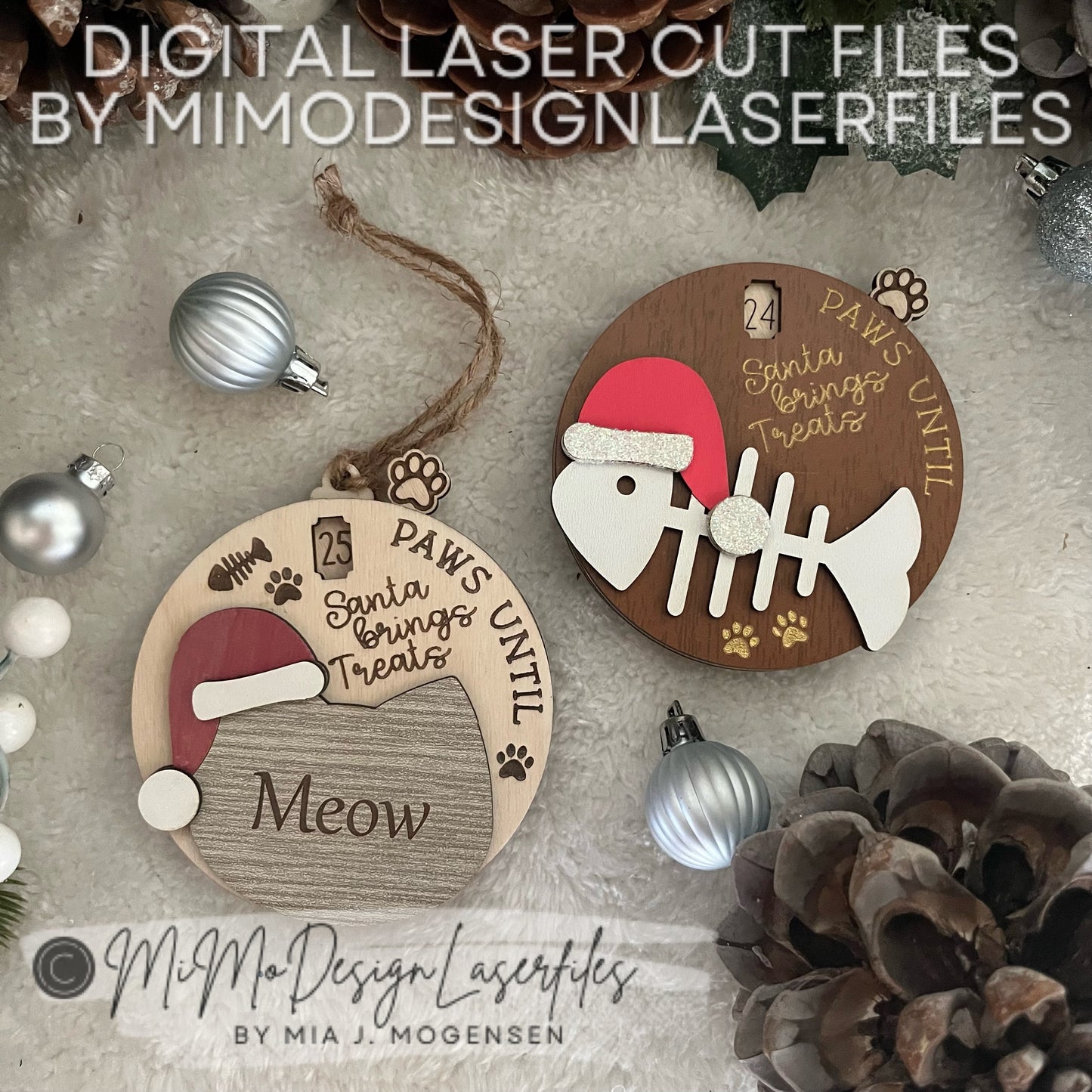 Dog & Cat Bundle Christmas Countdown Spinners, Ornament or Magnet - Counting from 25/24 Days Scored or Engraved, Paw Lever