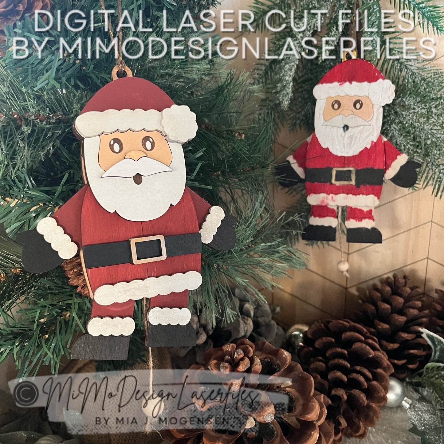 Santa Claus Jumping Jack Laser Cut SVG + DXF | Layered & Single Line DIY Paint Kit | Christmas Ornament | Commercial Use | Digital Download