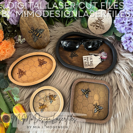 Honeycomb Trinket Trays with engraved Bees or Plain. Great Scrap Buster - 4 sizes incl. tags - Nested Frames