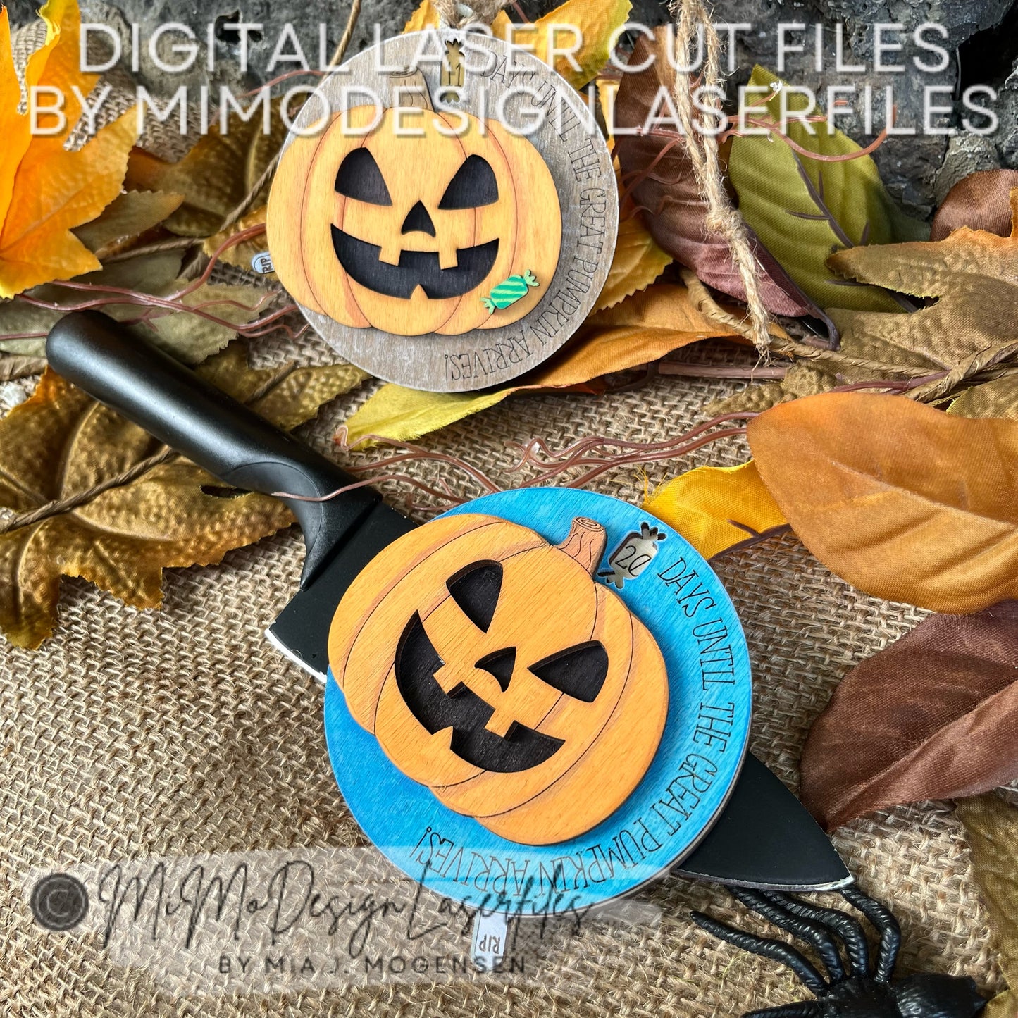 Halloween Countdown Ornament or Magnet – Pumpkin Design with Tombstone Lever