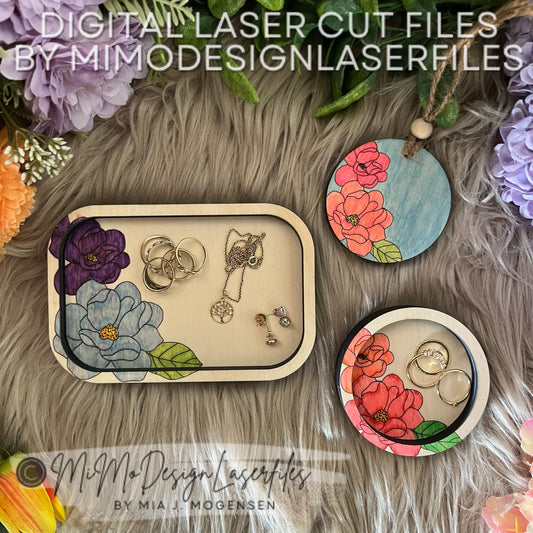 Magnolia Trinket Trays / Jewelry Boxes - Set of 2, scored single line design, nested frames & tag. Perfect scrapbuster!