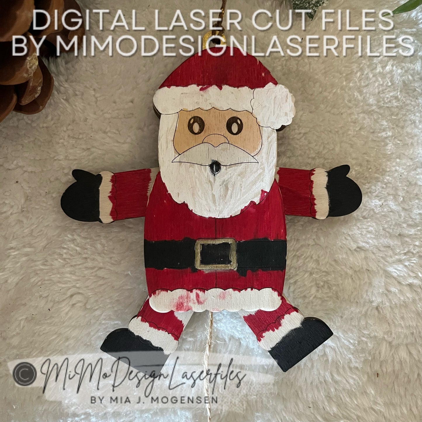 Santa Claus Jumping Jack Laser Cut SVG + DXF | Layered & Single Line DIY Paint Kit | Christmas Ornament | Commercial Use | Digital Download