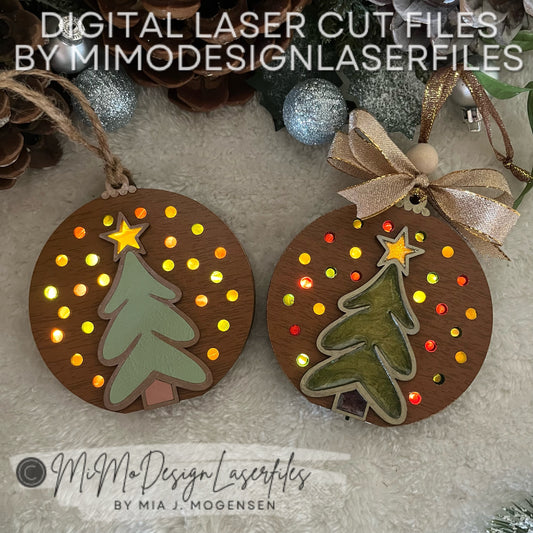 Fairy Light Christmas Ornament with Layered Tree & Battery Change Door. Easy Tutorial for Resin / Acetate Sheets Incl.