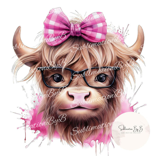 Merry Highland Moo-Mas: Pink Christmas Cow Sublimation Design
