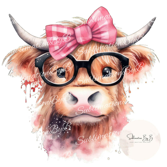 Merry Highland Moments: Pink Christmas Cow Sublimation Design