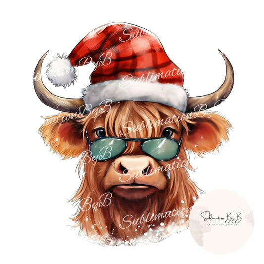Festive Highland Cow Sublimation Design - Cozy Christmas Vibes