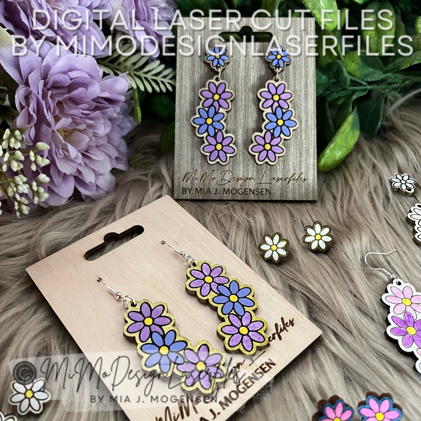 FREE FILE Daisy Flower Earrings Set - Hanging Studs, Hangers, Small Studs - Engraved & Scored Version