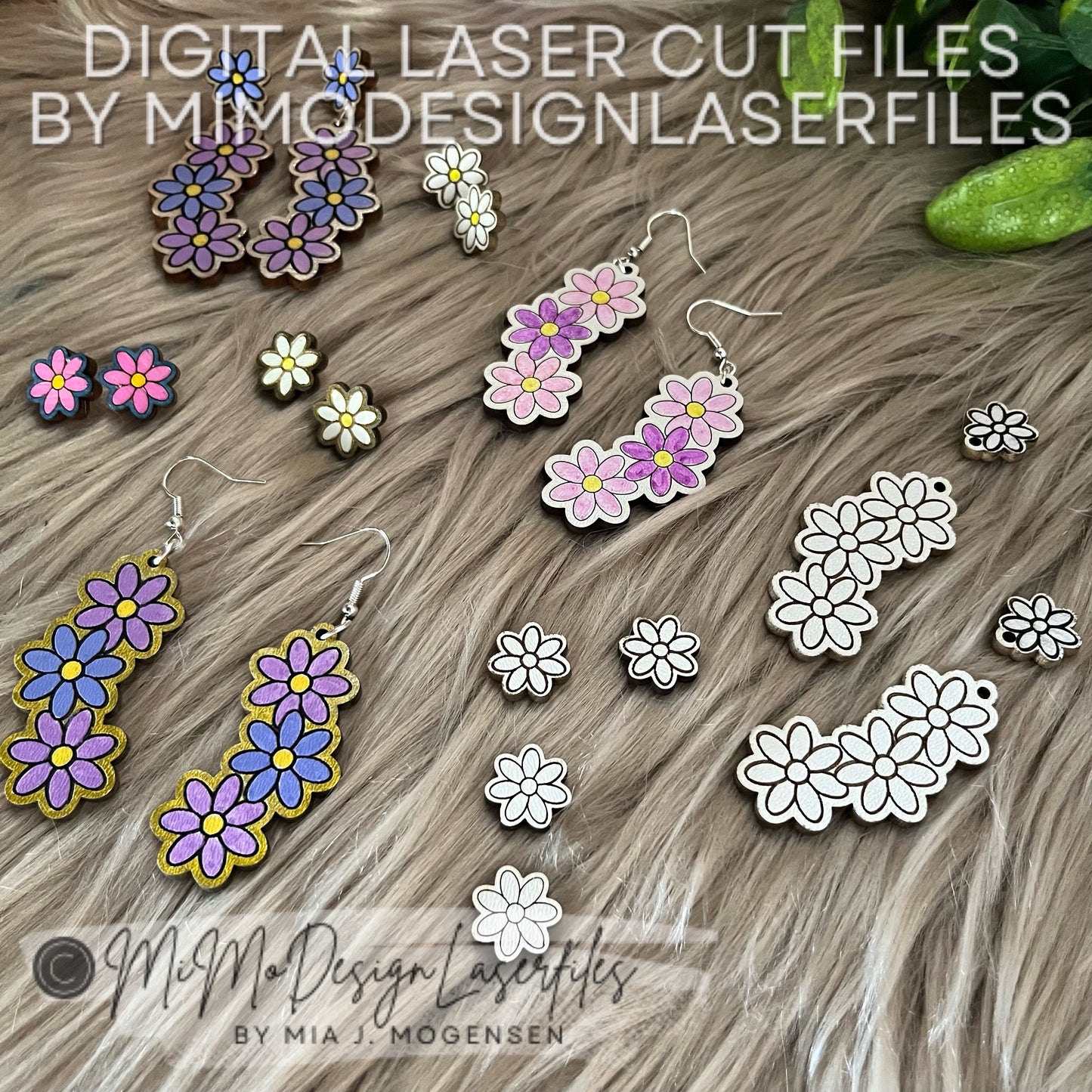 FREE FILE Daisy Flower Earrings Set - Hanging Studs, Hangers, Small Studs - Engraved & Scored Version