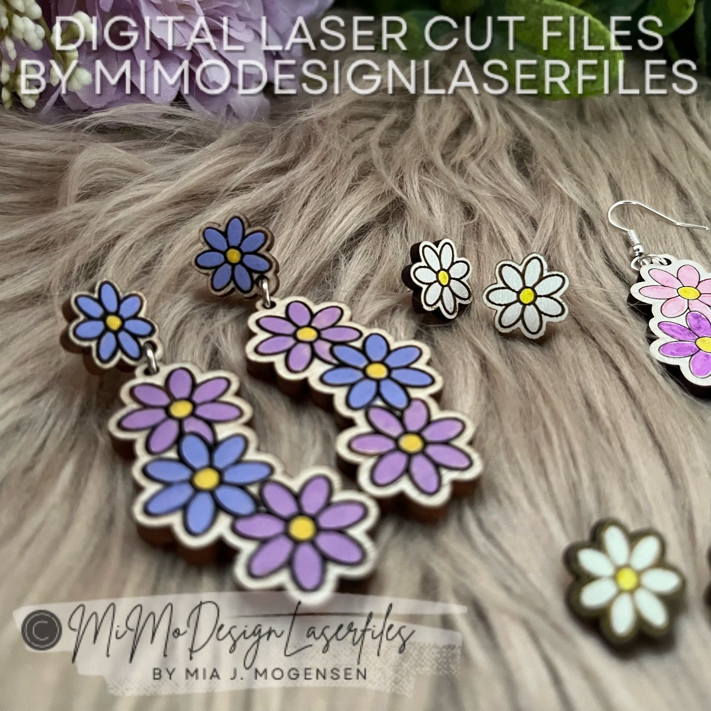 FREE FILE Daisy Flower Earrings Set - Hanging Studs, Hangers, Small Studs - Engraved & Scored Version