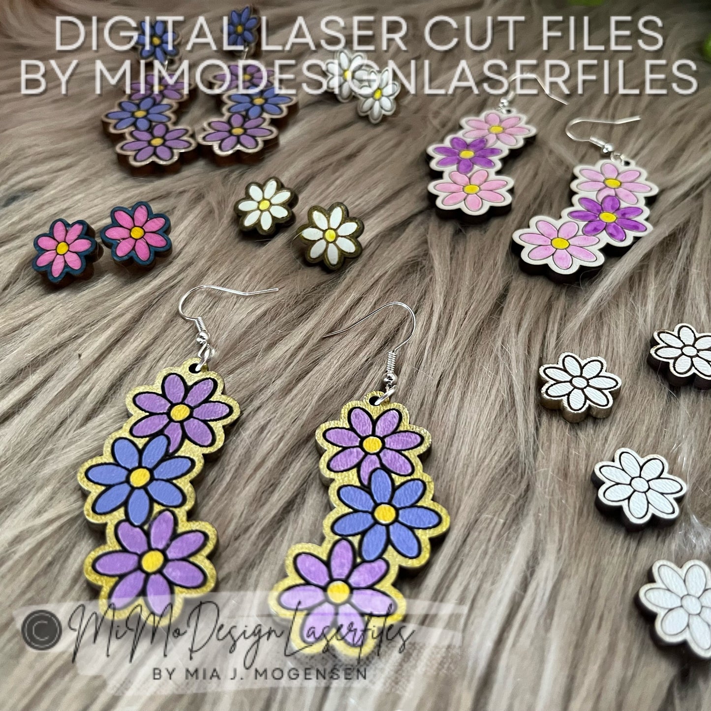 FREE FILE Daisy Flower Earrings Set - Hanging Studs, Hangers, Small Studs - Engraved & Scored Version