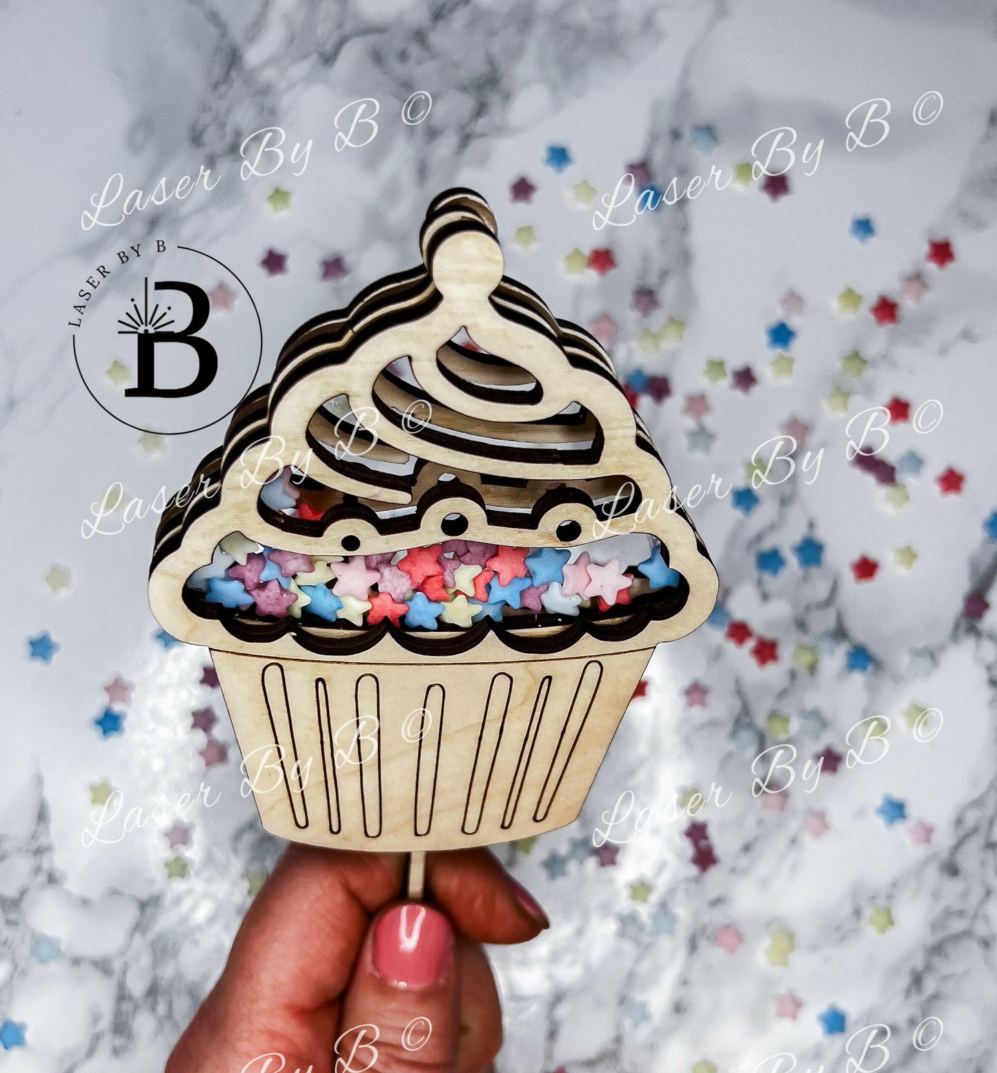 CupCake Shaker Cake Topper, Laser File - Adjustable Age, Reusable, Personalizable with Name