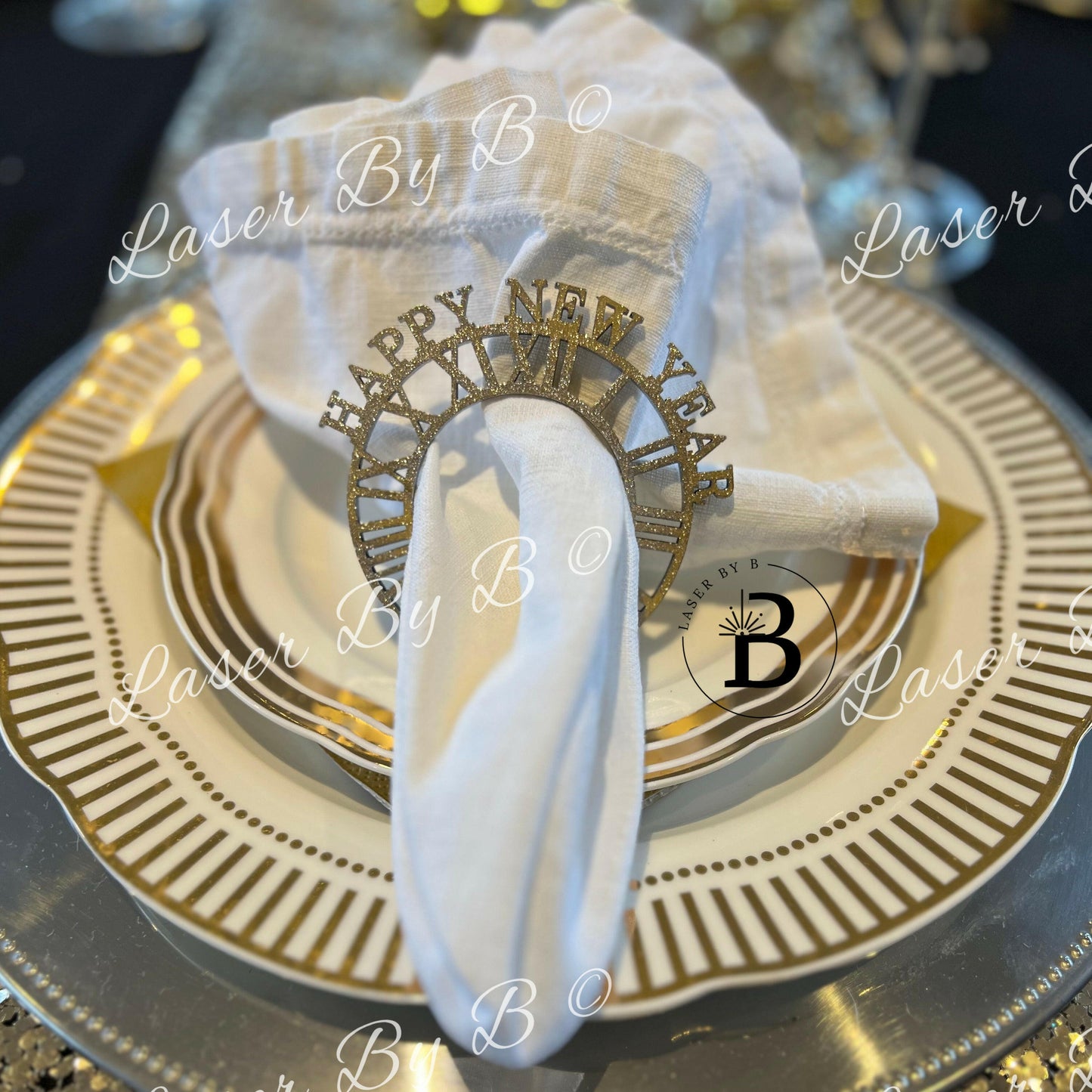 Personalizable Large New Year Napkin Rings Laser File - Dual-Function as Place Cards/Table Decor