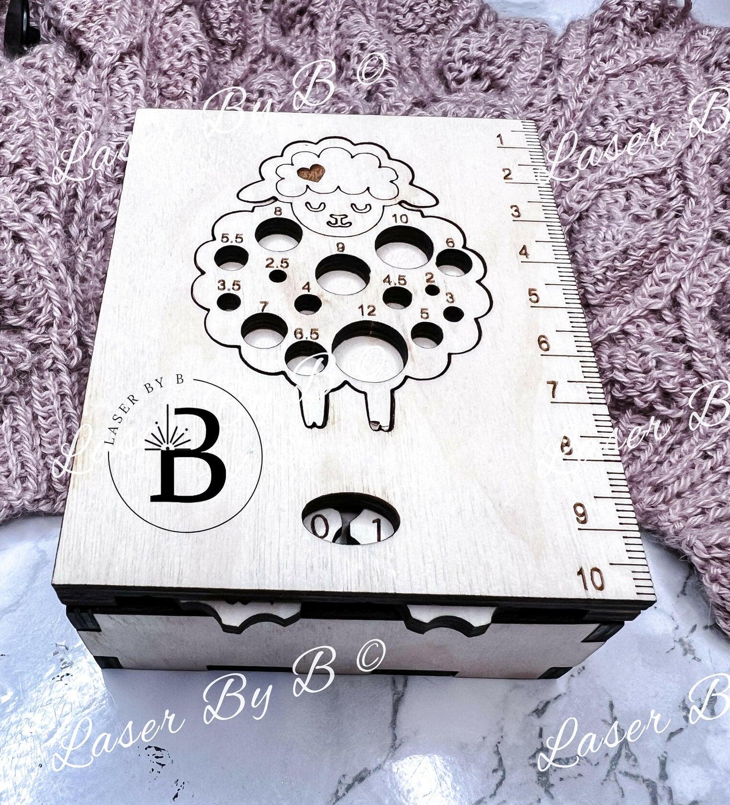 Small Knitting Box Laser File with Sheep Gauge & Row Counter - mm and inches