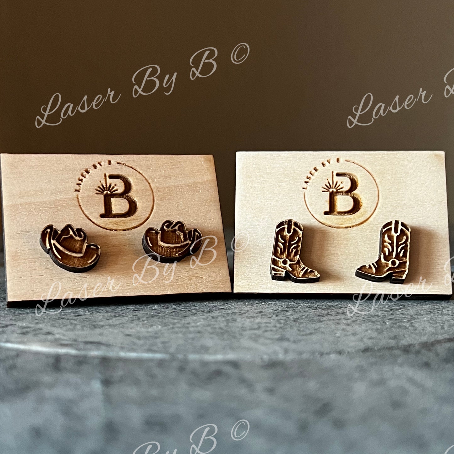 Cowboy Rodeo Stud Earrings Laser File - Cowboy boot & Cowboy hat - Ideal for Scrap Busters