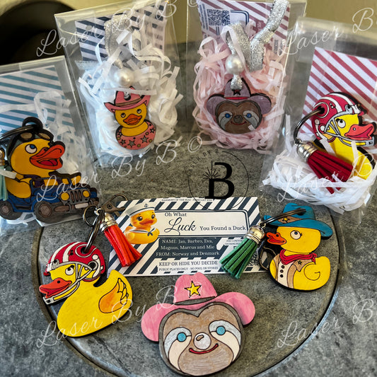 Laser Files AnimalsCruising Duck Tags Bundle - Cowboy, Football, Adventure, and Sloth Designs - Perfect for Ducking Adventures!