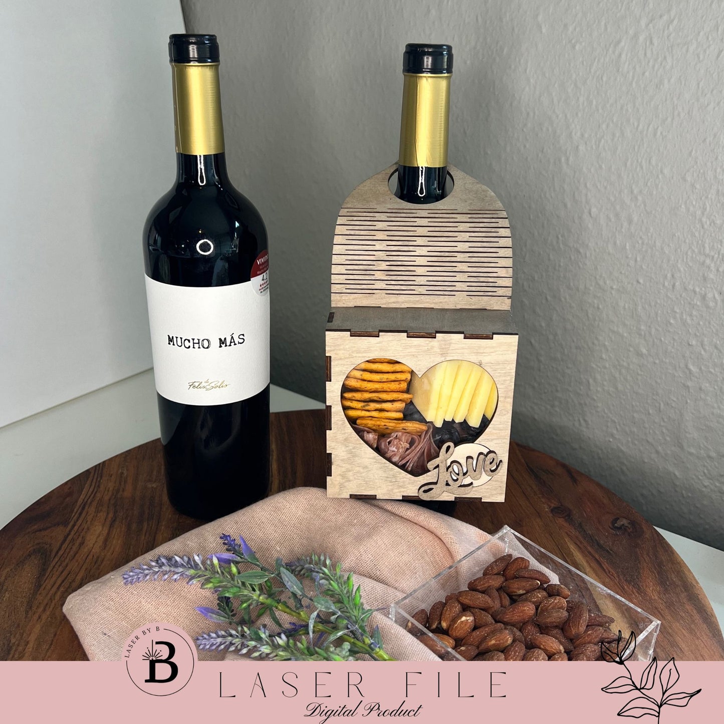 Personalized heart Wine Charcuterie Gift Box Laser File - DIY Snack Box & Gift Holder