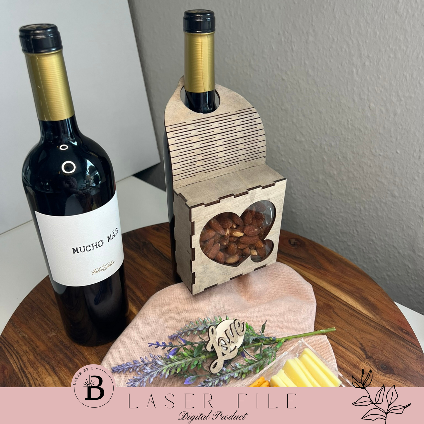 Personalized heart Wine Charcuterie Gift Box Laser File - DIY Snack Box & Gift Holder