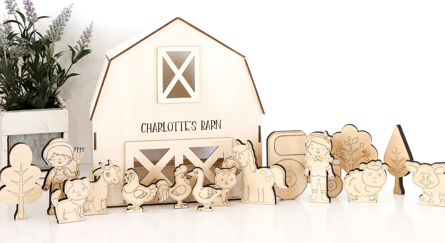 Laser Cut File | Super Cute Wood Toy Barn with Barn Yard Animals and Figures | Customized Barn SVG | Farm Yard | Spring Easter Child Gift