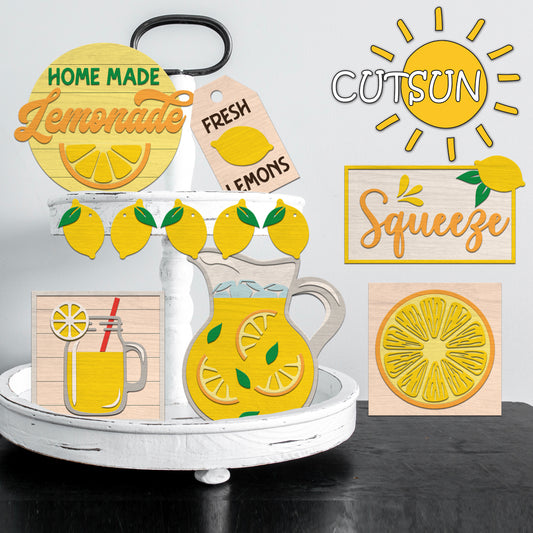 Tiered tray decor summer svg Tiered tray decor bundle Lemonade tiered tray decor svg Glowforge laser cut file