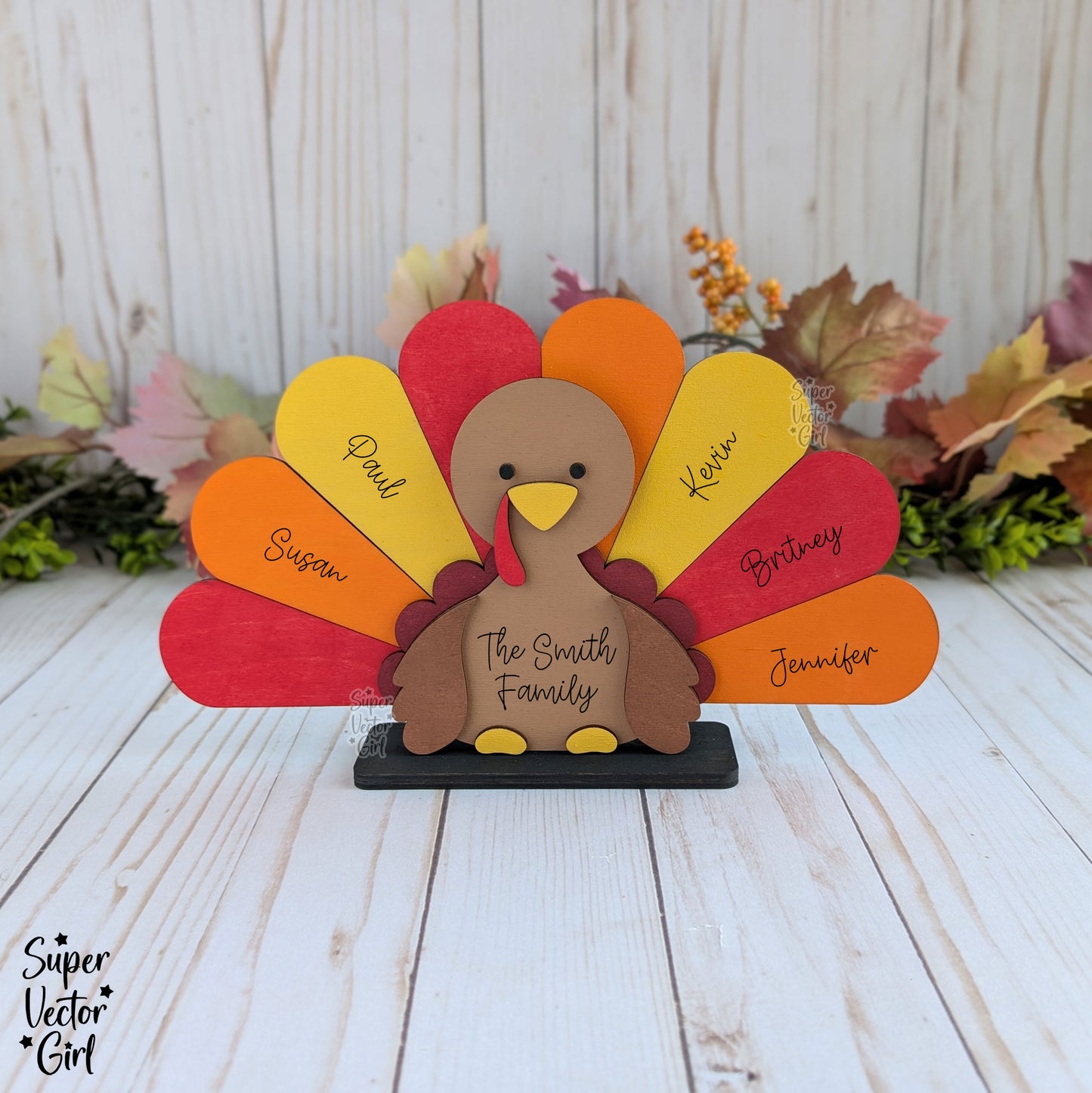 Thankful Turkey With Removable Feathers, Family Turkey, Table Seating Place Name Cards, SVG, Digital Laser Cut File files, Cute Turkey, Happy Thanksgiving Table Decoration Sign, Fall Home Decor, Shelf Sitter, Craft for Kids