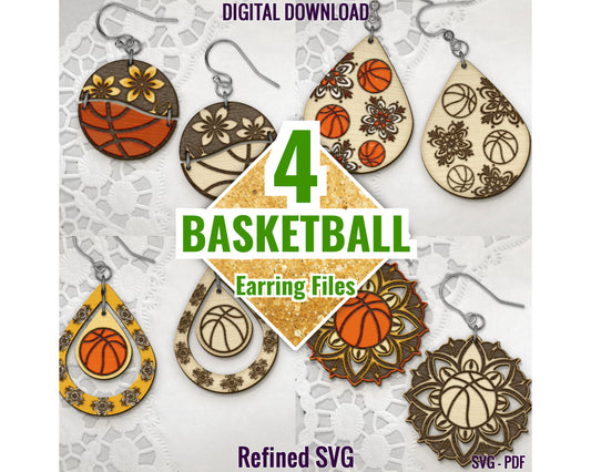 Basketball Earring SVG Bundle, 4 Basketball Earring Files, Sports Earring SVG Set, Sports Earring Cut Files, Basketball Laser Cut File