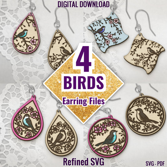 Bird Earring SVG Bundle, 4 Bird Earring Files, Bird Earring SVG Set, Spring Earring Cut Files