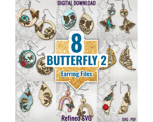 Butterfly Earring SVG Bundle, 8 Butterfly Earring Files, Butterflies Earring SVG Set, Butterfly Earring Cut Files