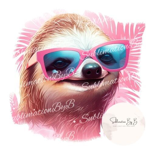 Tropical Pink Sloth Paradise Sublimation Design