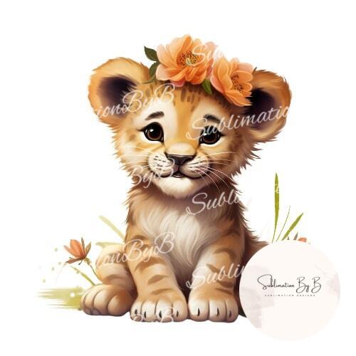 Adorable Lion Cub Among Blooms Sublimation Art