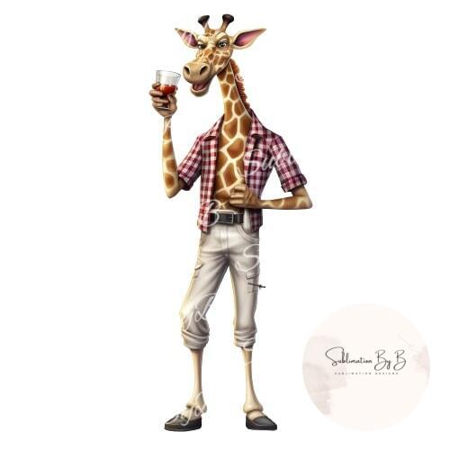 Sip & Safari: Wine-Drinking Giraffe Sublimation Design