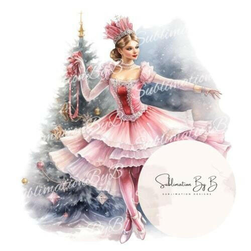 Twinkle Toes & Tinsel: Elegant Christmas Ballerina Sublimation Design
