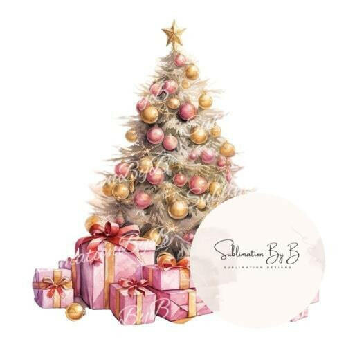 Elegant Christmas Tree with Presents Clip Art - Sublimation Design