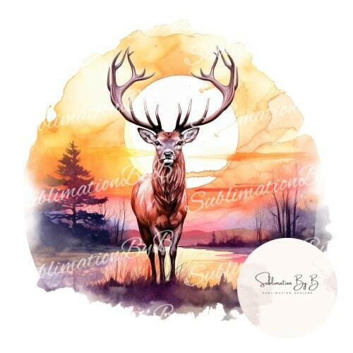 Winter Elk in Sunset Sublimation Design