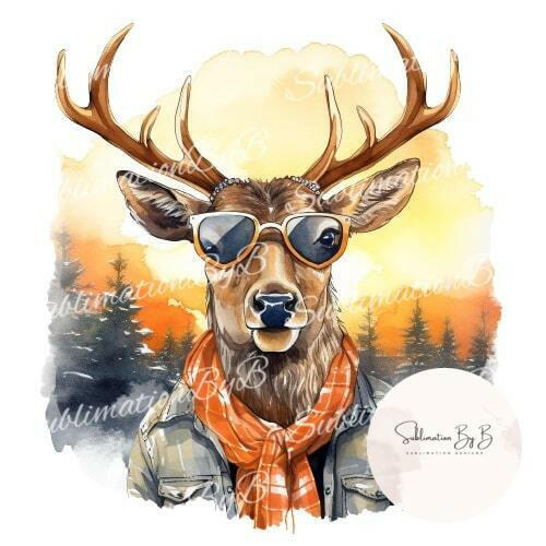 Sunset Serenity: Winter Elk Sublimation Design