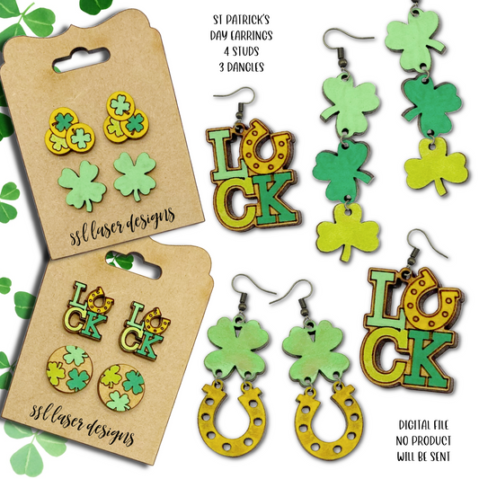 St. Patrick Earrings SVG Cut File, St. Patrick Jewelry Sg Cut File, Clover Earrings File, Lucky Horseshoe Earrings SVG file, St Patrick SVG