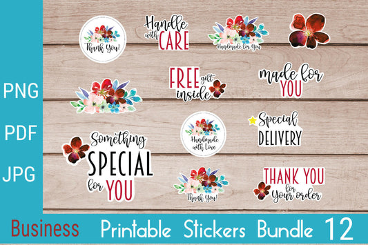 Business and Packaging Stickers Bundle - Red Flowers