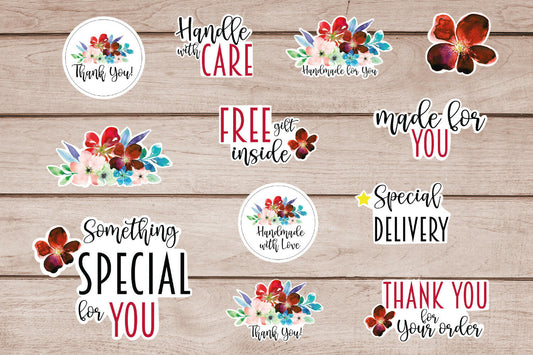 Business and Packaging Stickers Bundle - Red Flowers