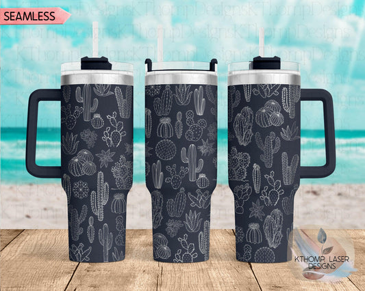 Cactus Laser Engraved Full Wrap for 40oz Tumbler, Digital Download, Cute Cactus Floral Seamless Design, SVG For Laser Rotary