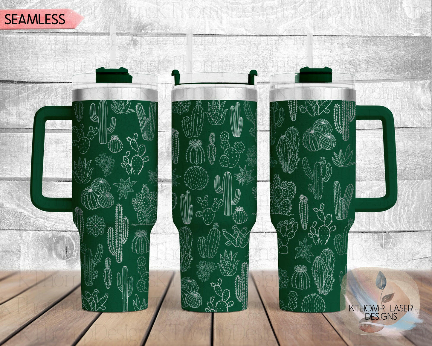 Cactus Laser Engraved Full Wrap for 40oz Tumbler, Digital Download, Cute Cactus Floral Seamless Design, SVG For Laser Rotary