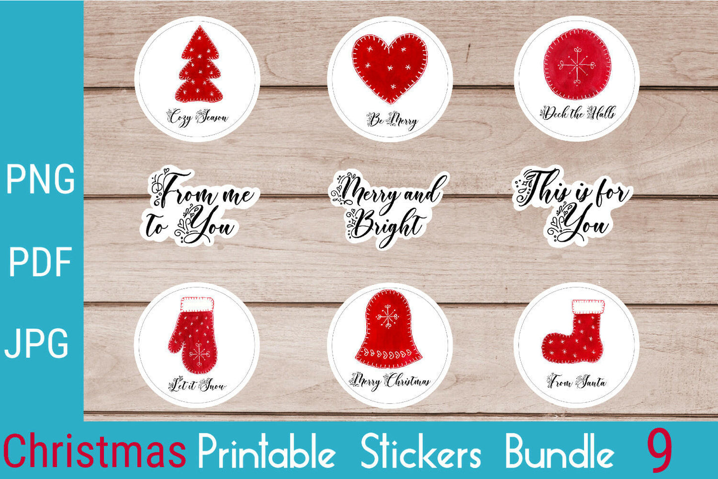 Christmas Stickers Bundle 9 Designs Printable