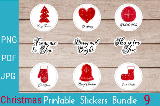 Christmas Stickers Bundle 9 Designs Printable