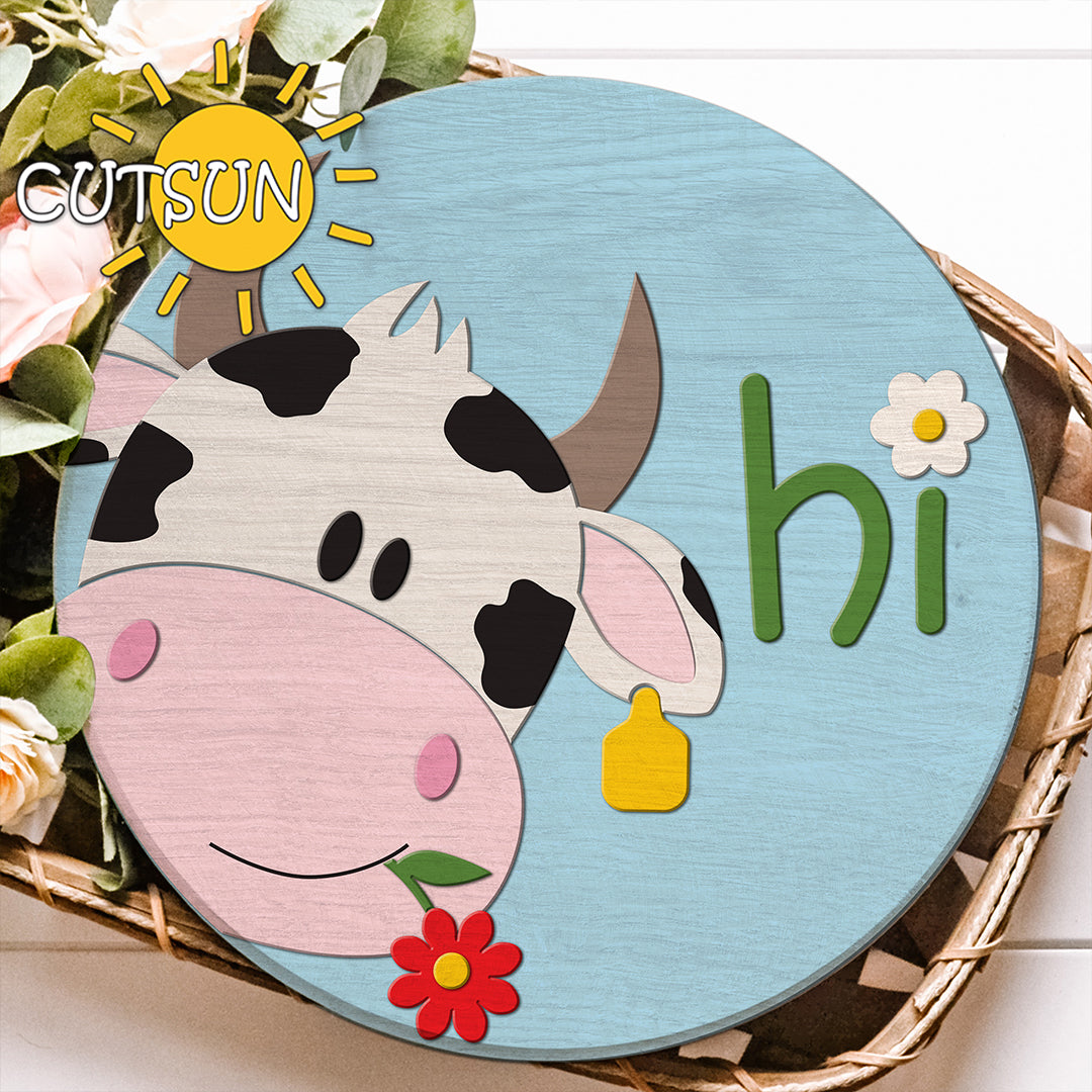 Cow door hanger SVG Front door sign Modern Farmhouse decor Glowforge svg Laser cut file