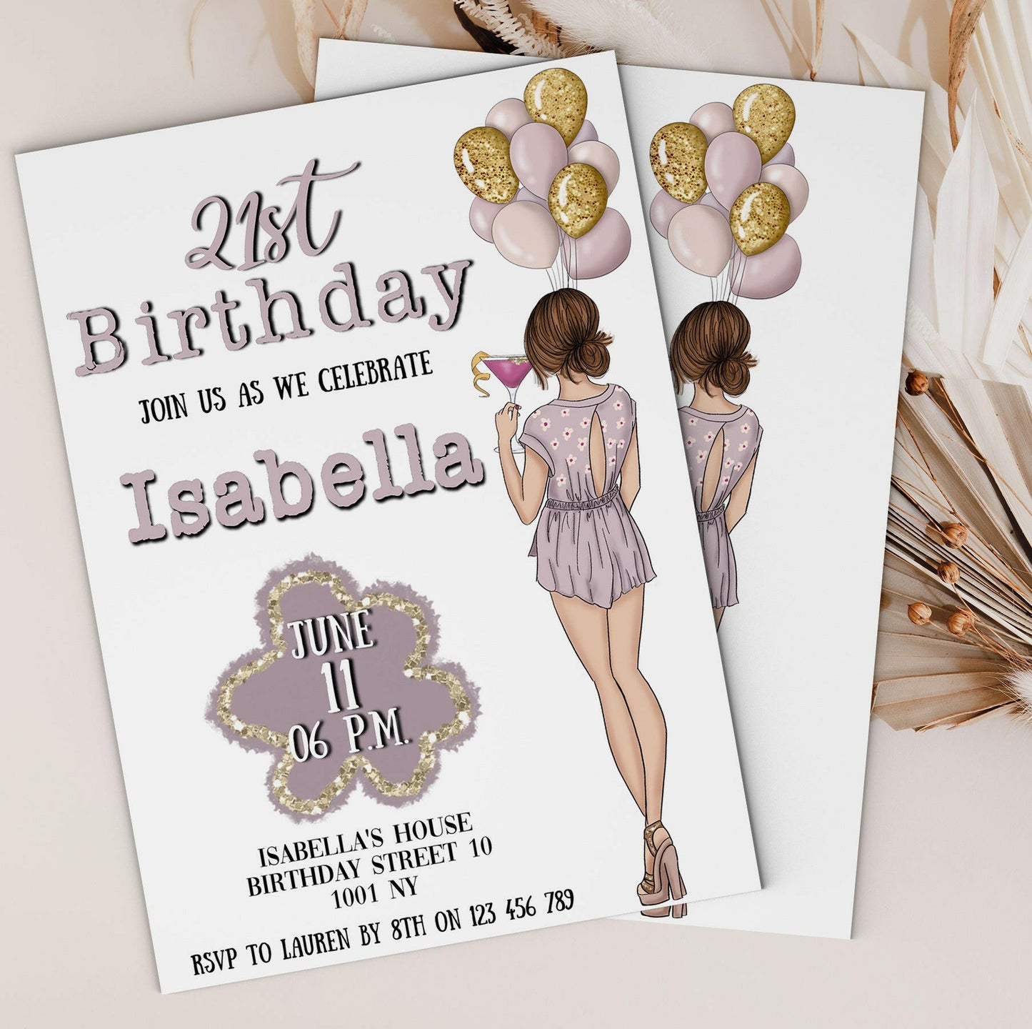 Elegant Teen, early twenties Birthday Party Invitation - Instant Edit & Download