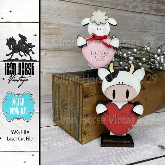 Valentine Shelf Sitters, Valentine Heart, Cow and Sheep Shelf Sitter, Farmhouse Style, Cute Farm Animal Love Notes, NOT a Physical Item