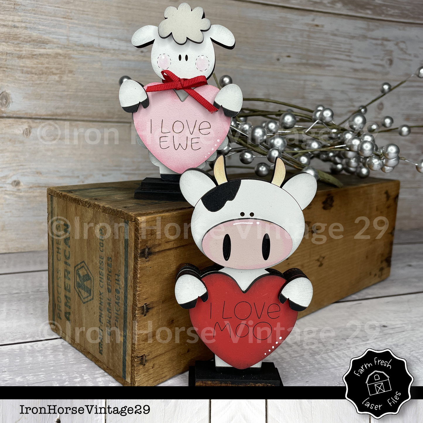 Valentine Shelf Sitters, Valentine Heart, Cow and Sheep Shelf Sitter, Farmhouse Style, Cute Farm Animal Love Notes, NOT a Physical Item