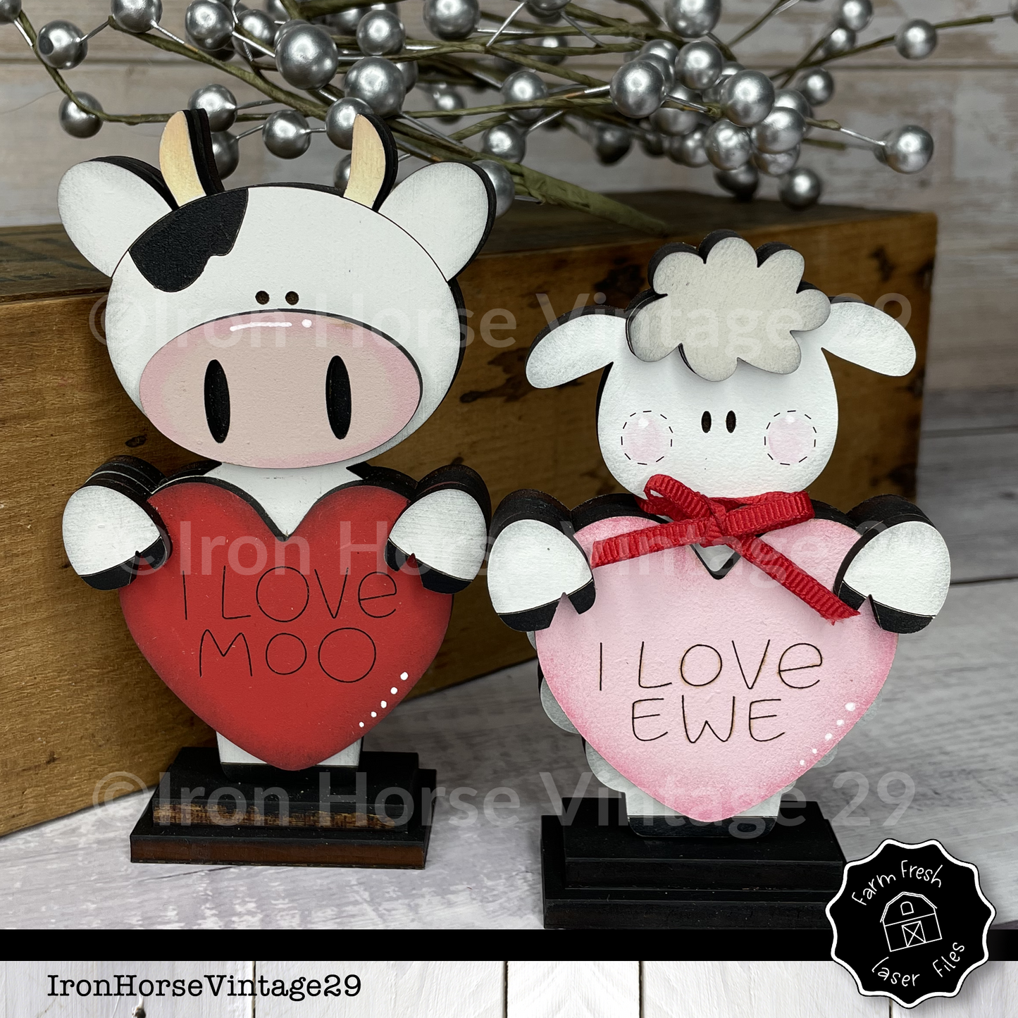 Valentine Shelf Sitters, Valentine Heart, Cow and Sheep Shelf Sitter, Farmhouse Style, Cute Farm Animal Love Notes, NOT a Physical Item