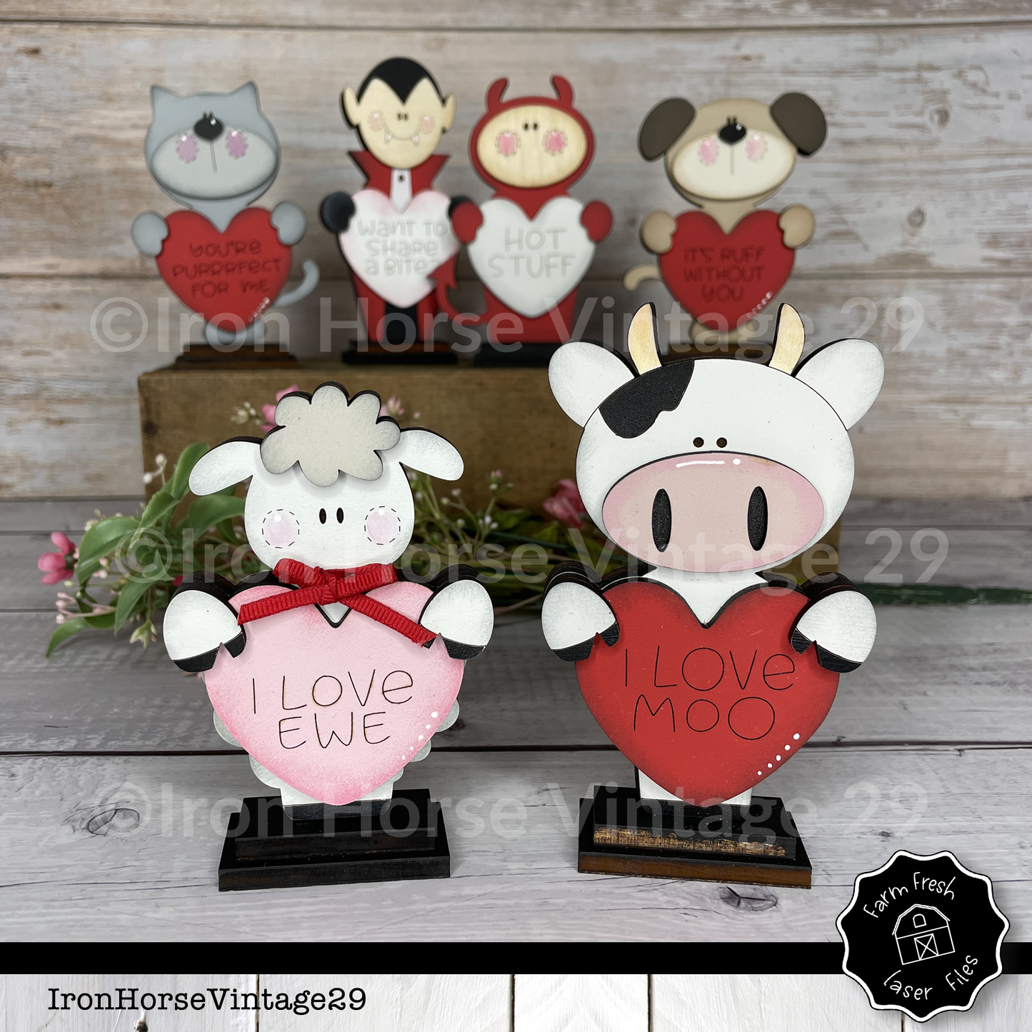 Valentine Shelf Sitters, Valentine Heart, Cow and Sheep Shelf Sitter, Farmhouse Style, Cute Farm Animal Love Notes, NOT a Physical Item