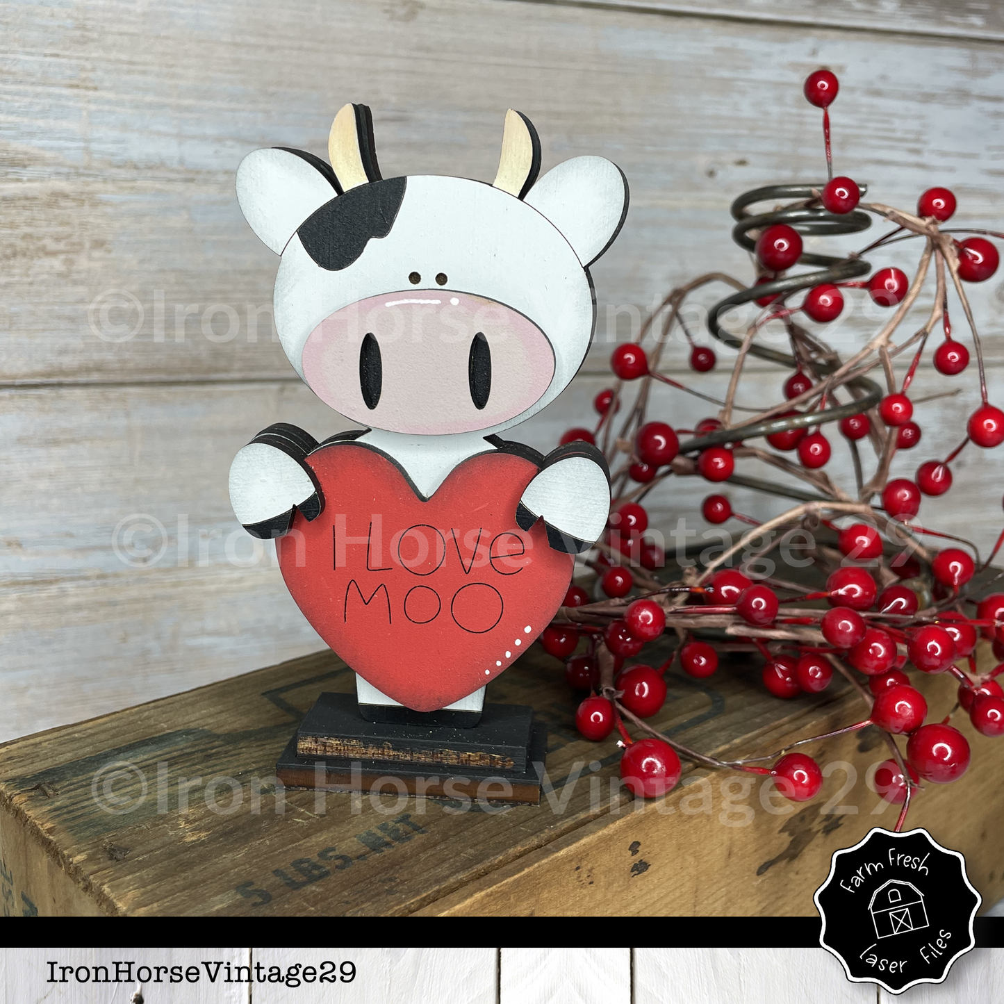 Valentine Shelf Sitters, Valentine Heart, Cow and Sheep Shelf Sitter, Farmhouse Style, Cute Farm Animal Love Notes, NOT a Physical Item