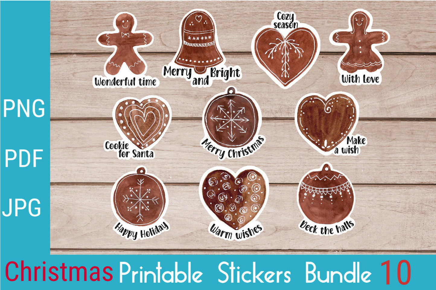 Gingerbread Stickers Bundle 10 Designs Printable