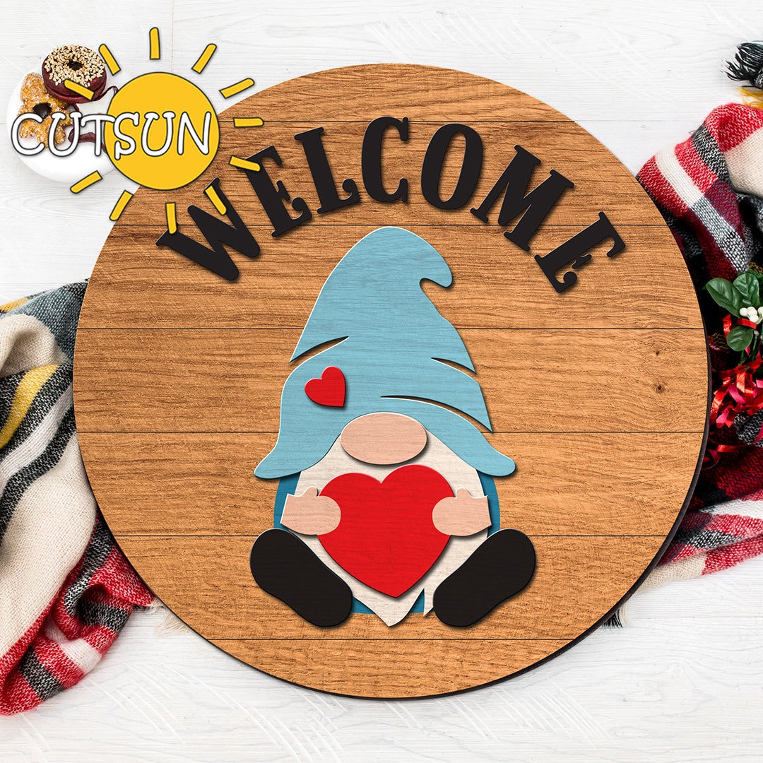 Gnome Welcome sign SVG Valentine's day Gnome door hanger SVG Gnome svg Valentine svg Valentine door hanger Glowforge SVG Laser cut file